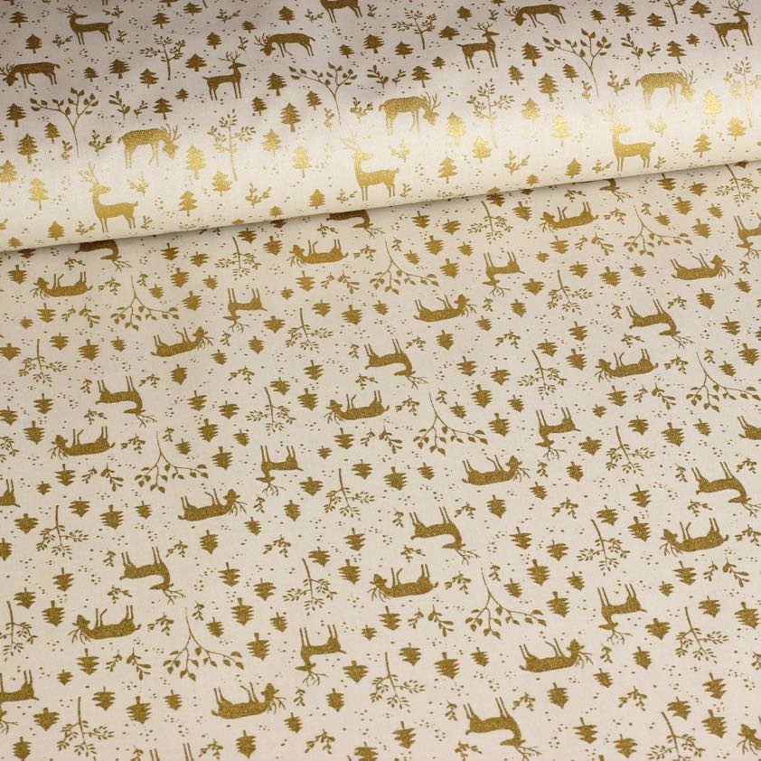 Poplin stof hertje kerst beige