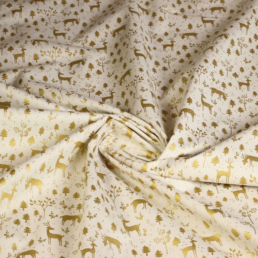 Poplin stof hertje kerst beige