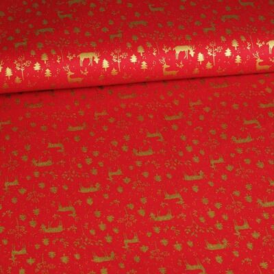 Poplin stof hertje kerst rood