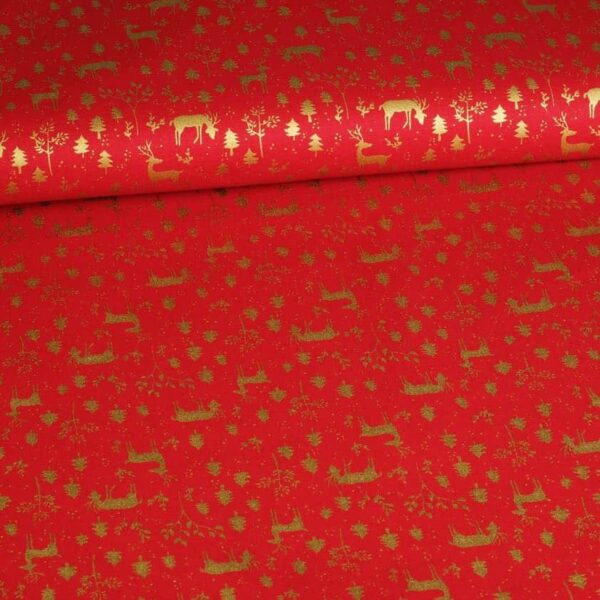 Poplin stof hertje kerst rood