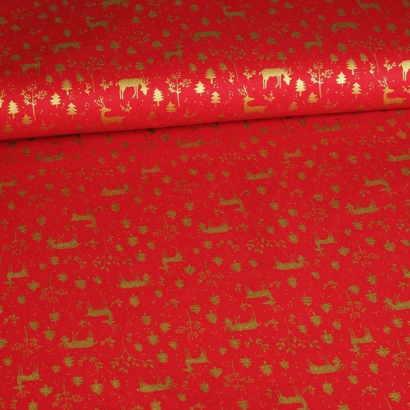 Poplin stof hertje kerst rood
