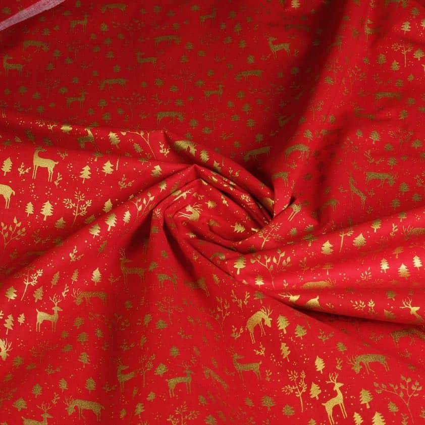 Poplin stof hertje kerst rood