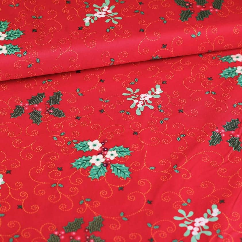 Poplin stof kerstkrans rood