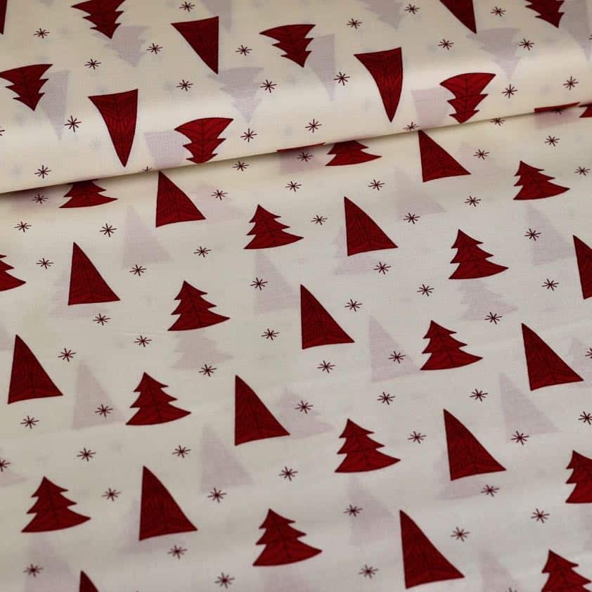 Poplin stof kerstboom/ster off white