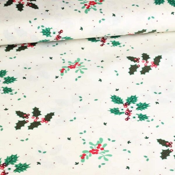 Poplin stof kerstbloem ecru