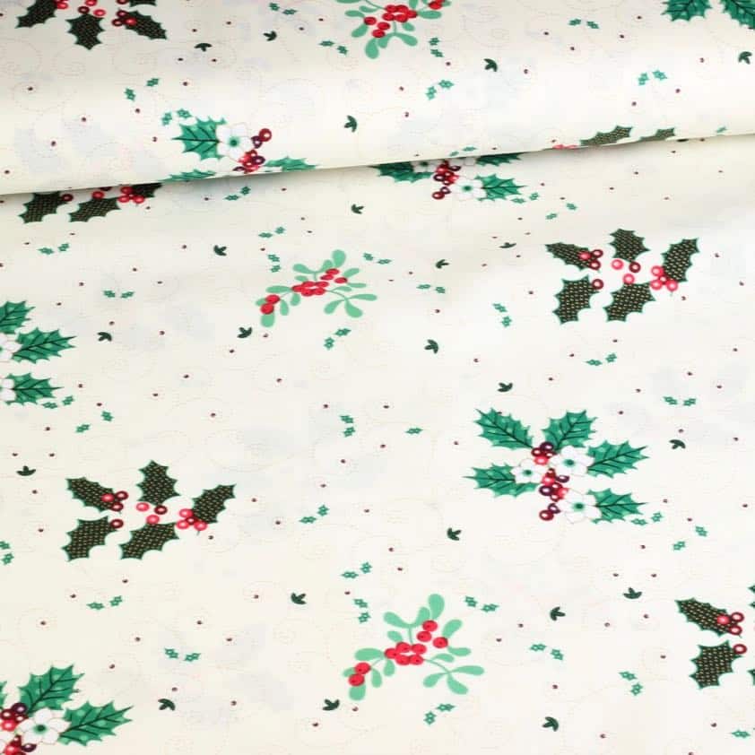 Poplin stof kerstbloem ecru