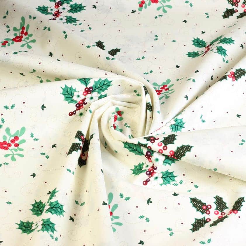 Poplin stof kerstbloem ecru