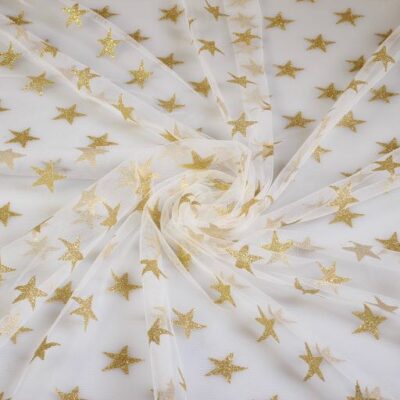 Mesh stof glitter ster goud