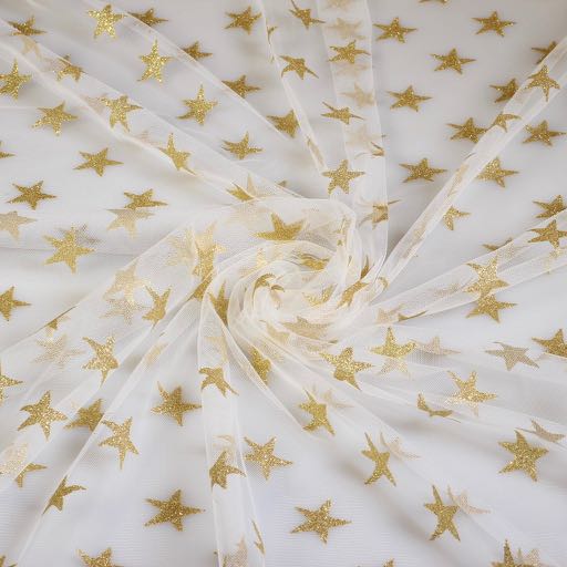 Mesh stof glitter ster goud