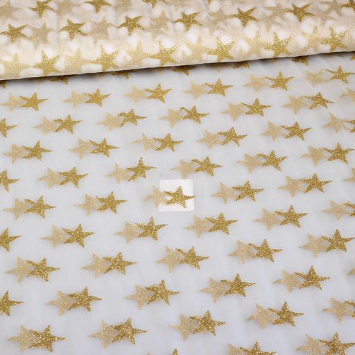 Mesh stof glitter ster goud