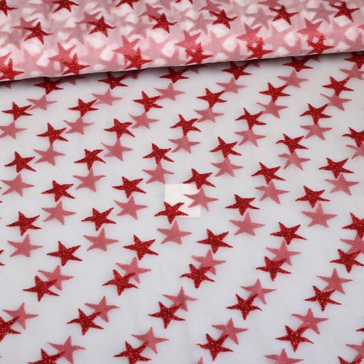 Mesh stof glitter ster rood