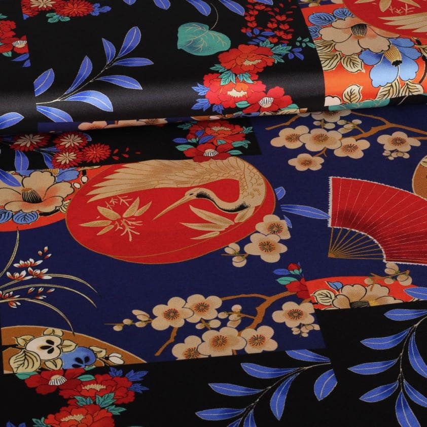 Satijn stof multicolor Japan