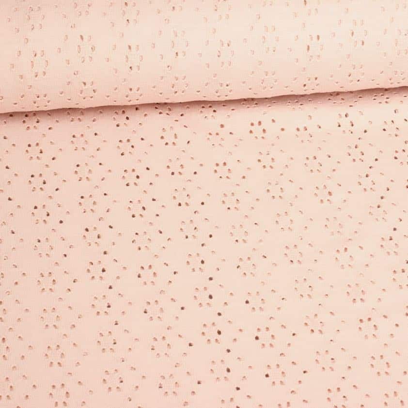 Jersey broderie stof oud roze