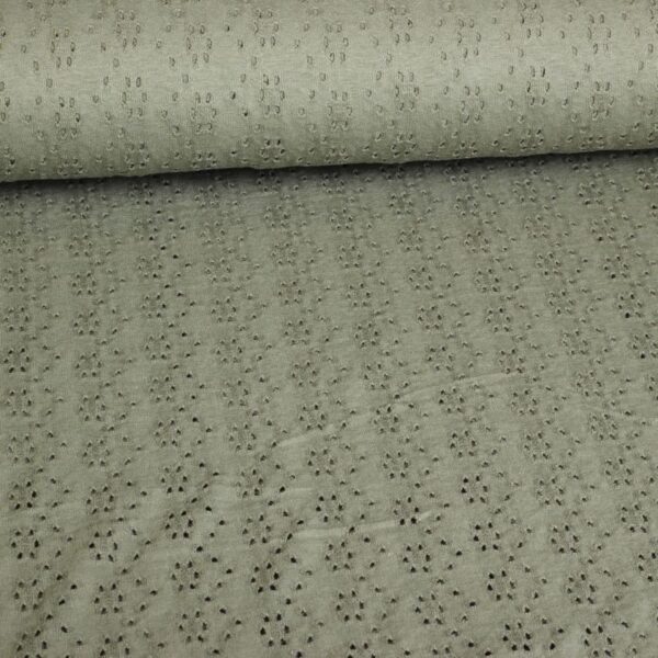 Jersey broderie stof army groen