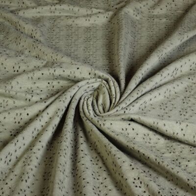 Jersey broderie stof army groen
