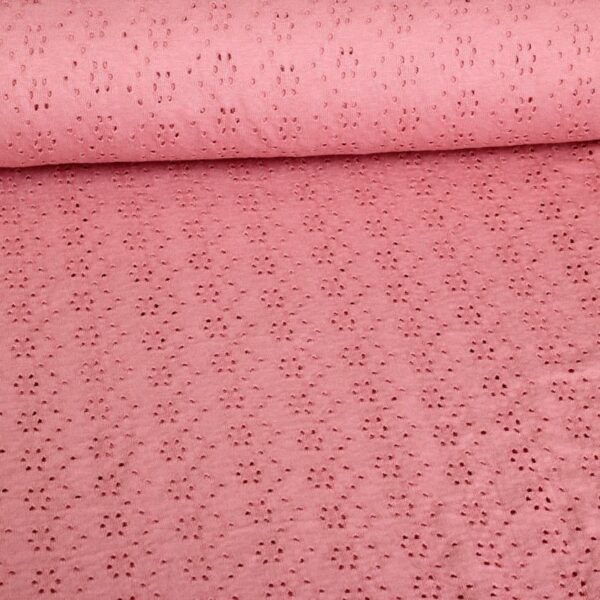 Jersey broderie stof zalm