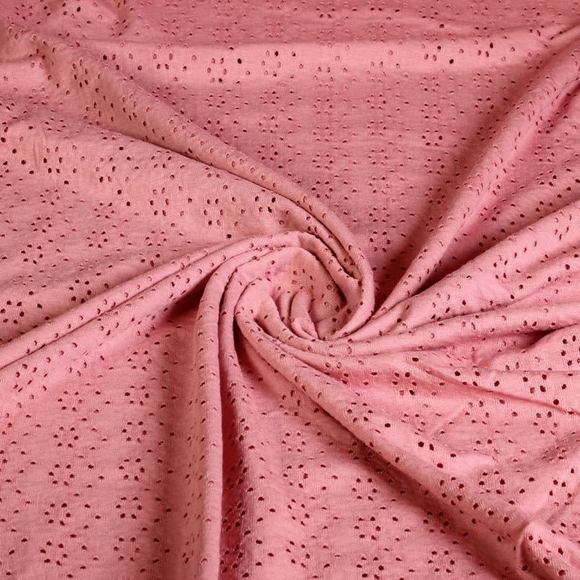 Jersey broderie stof zalm