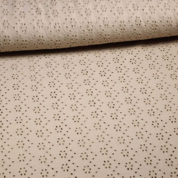Jersey broderie stof taupe