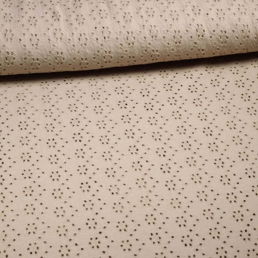 Jersey broderie stof taupe