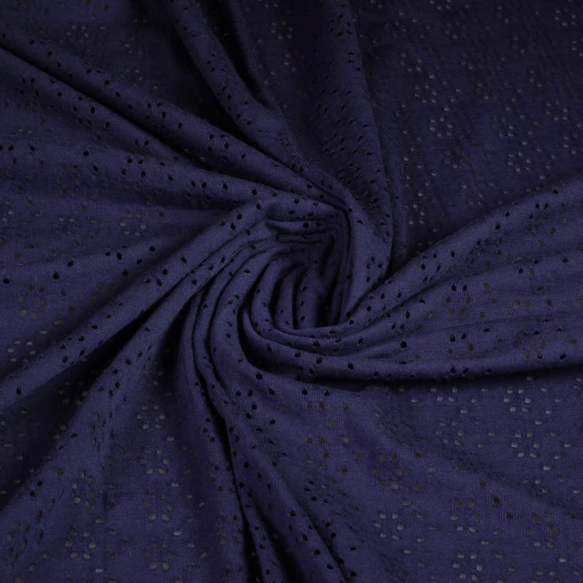Jersey broderie stof navy