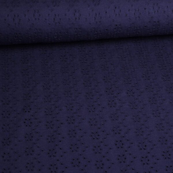 Jersey broderie stof navy