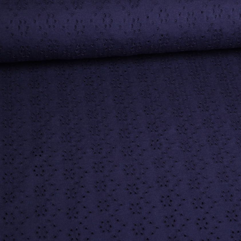 Jersey broderie stof navy