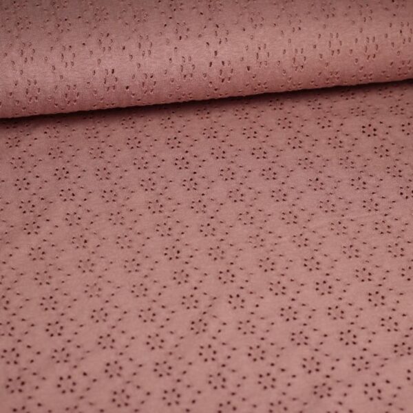 Jersey broderie stof donker oud roze