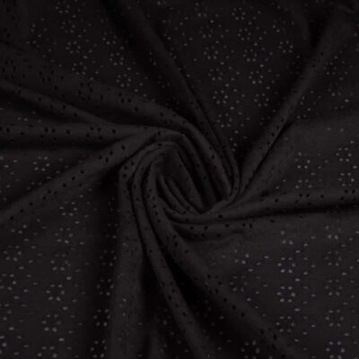 Jersey broderie stof zwart