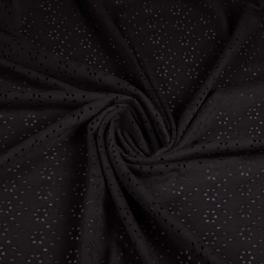Jersey broderie stof zwart