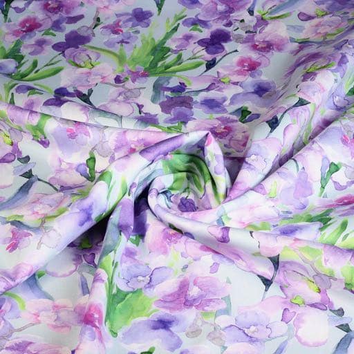 Katoen stretch satijn aquarel bloem licht blauw