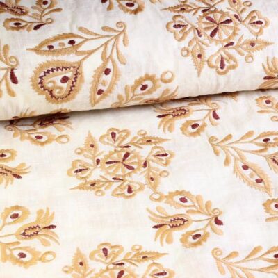 Katoen broderie Retro bloem camel