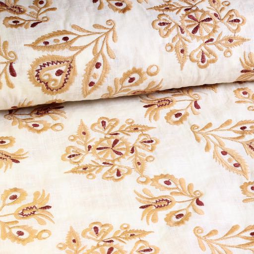 Katoen broderie Retro bloem camel