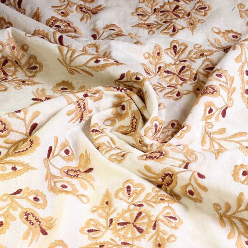 Katoen broderie Retro bloem camel