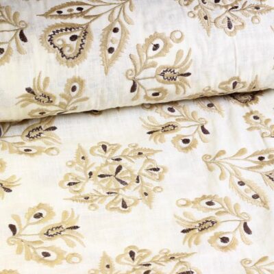 Katoen broderie retro bloem ecru