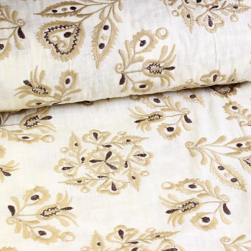 Katoen broderie retro bloem ecru