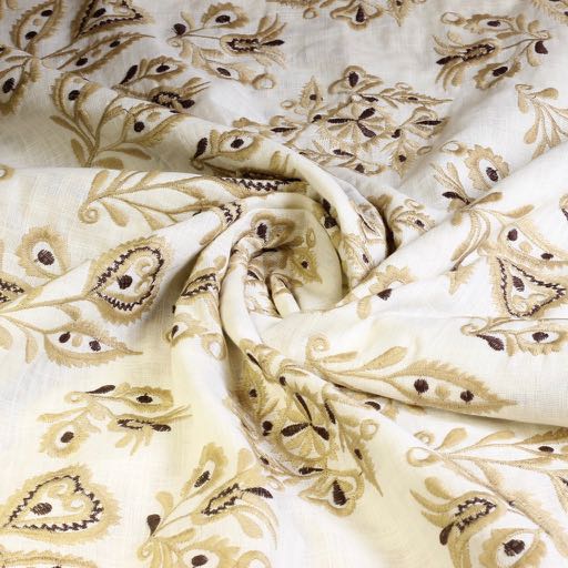 Katoen broderie retro bloem ecru