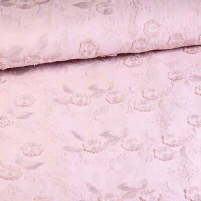 Catchy broderie bloem stof oud roze