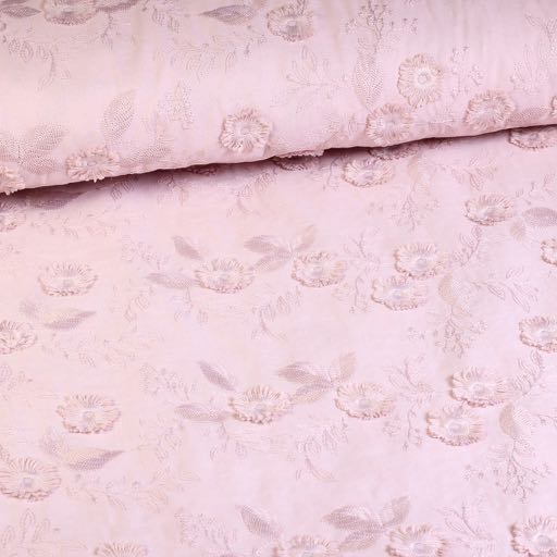 Catchy broderie bloem stof oud roze