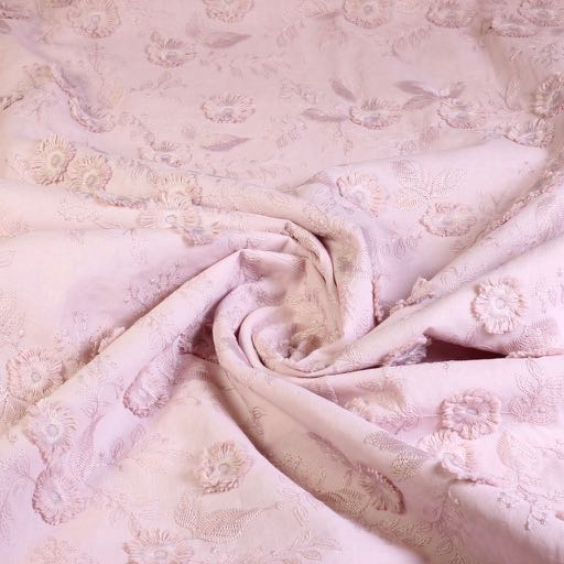Catchy broderie bloem stof oud roze