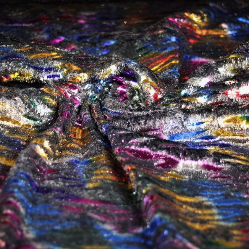 Imitatiebont zwart multicolor foil streep