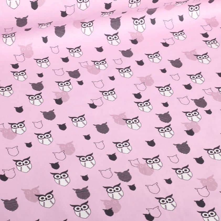 Poplin stof uil roze