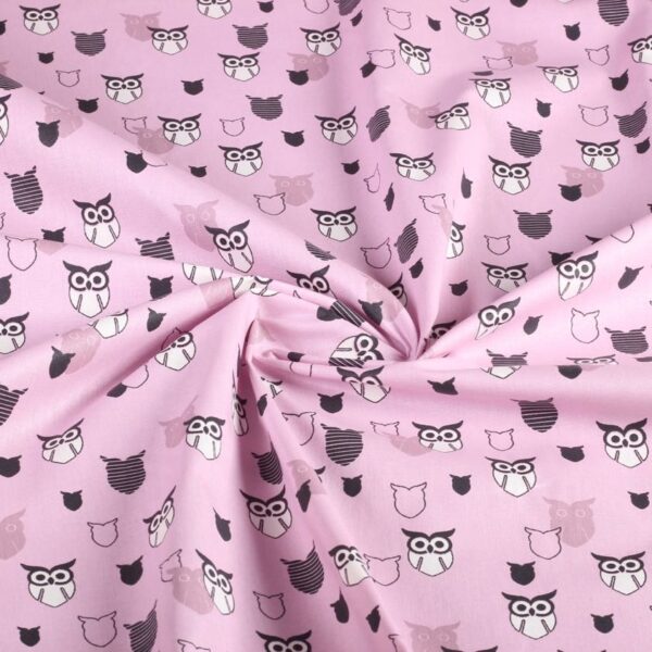 Poplin stof uil roze