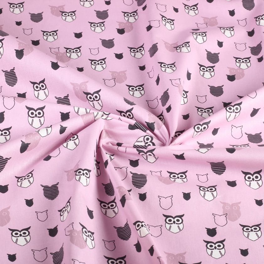 Poplin stof uil roze