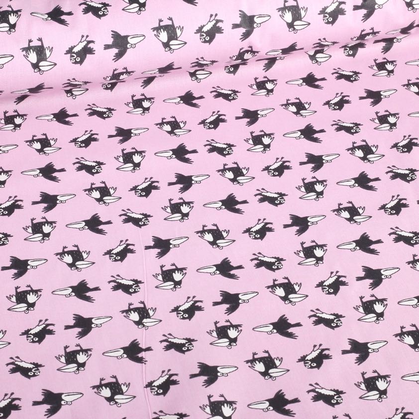 Poplin stof kraai roze