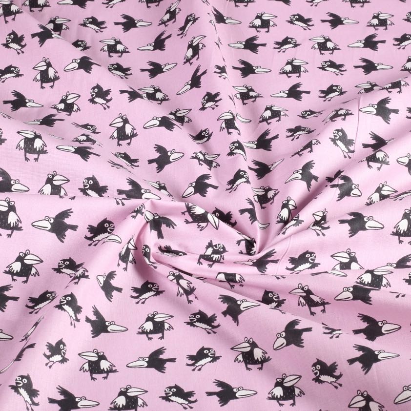 Poplin stof kraai roze