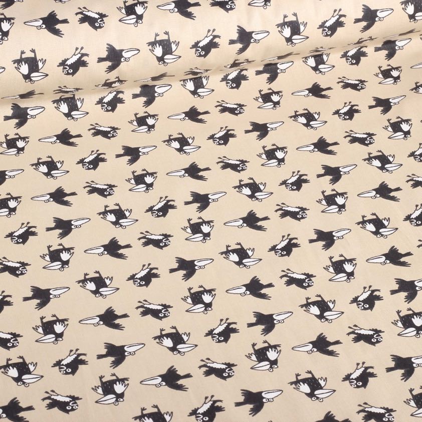 Poplin stof kraai beige