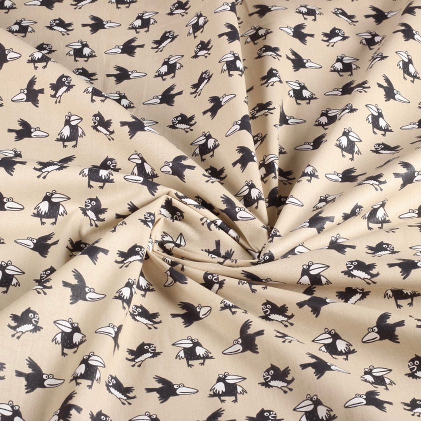 Poplin stof kraai beige