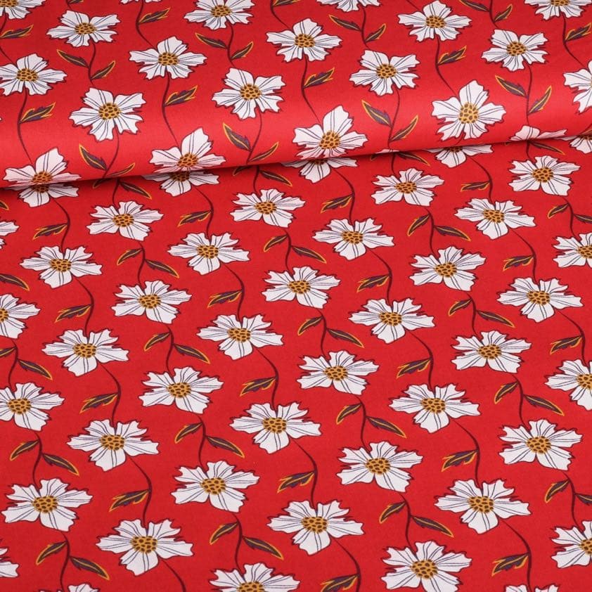 Poplin stof fantasie margriet rood