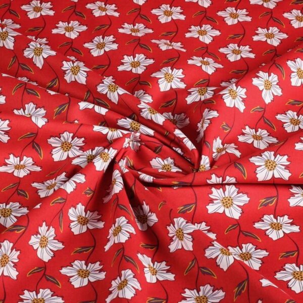 Poplin stof fantasie margriet rood