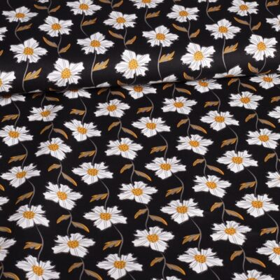 Poplin stof fantasie margriet zwart